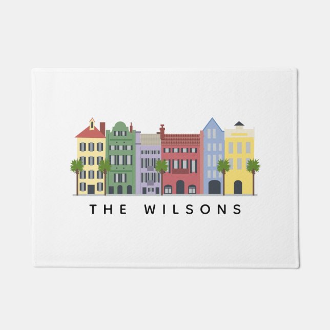 Rainbow Row Charleston SC Welcome Mat (Front)
