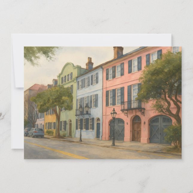 Rainbow Row of Charleston Watercolor Card (Front)