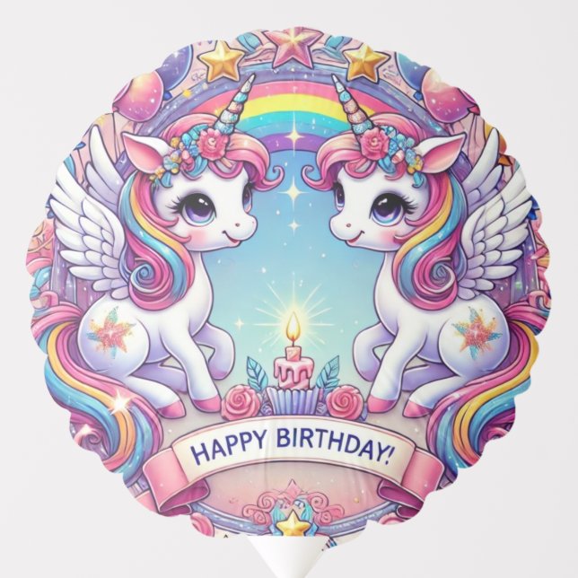 Rainbow Royalty Unicorns Balloon (Front)