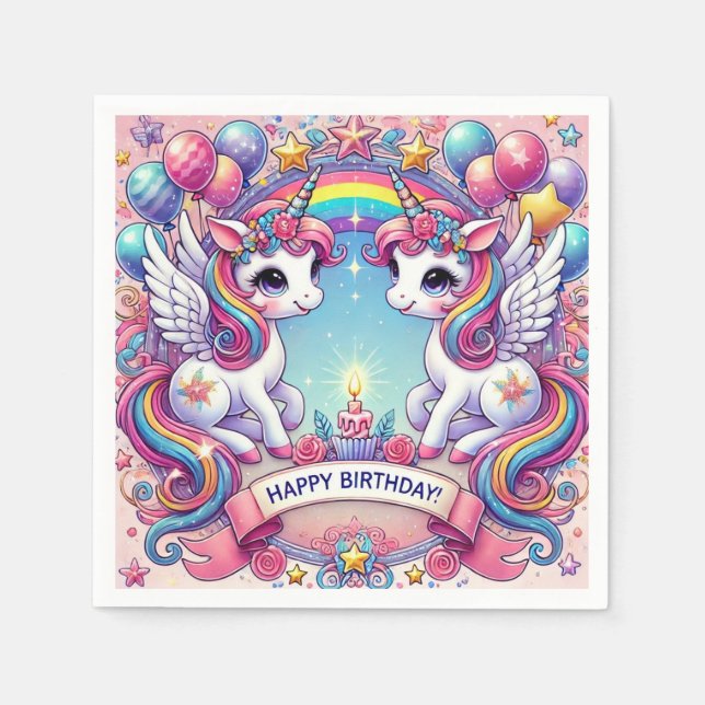 Rainbow Royalty Unicorns Napkins (Front)