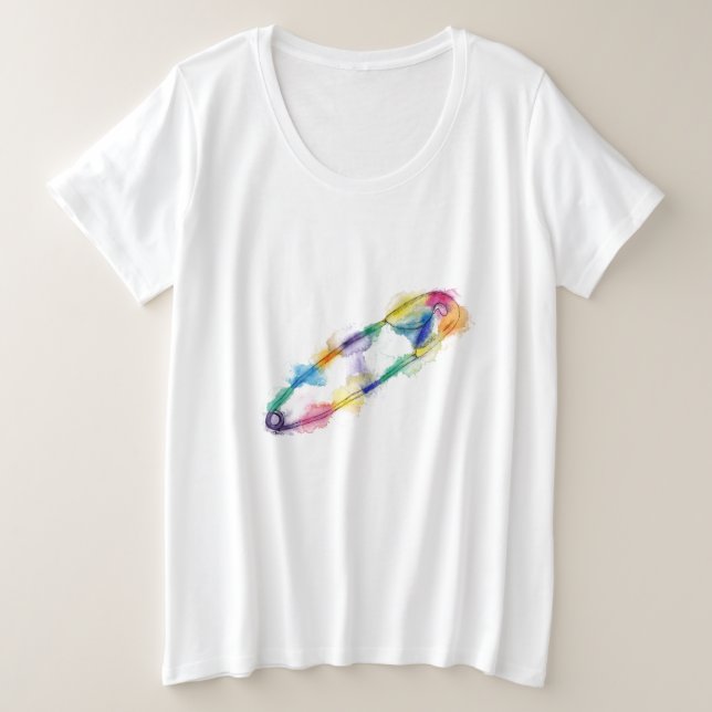 Rainbow Safety Pin Plus Size T-Shirt (Design Front)