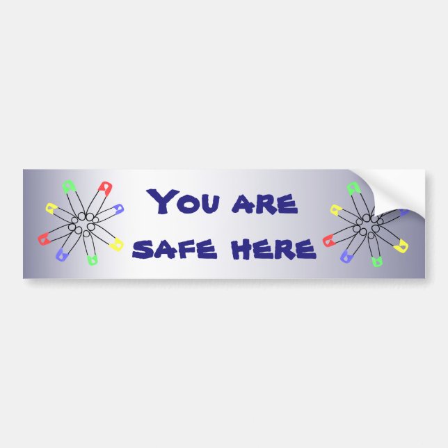 Rainbow Safety Pin Solidarity Blue Yellow Green Bumper Sticker (Front)