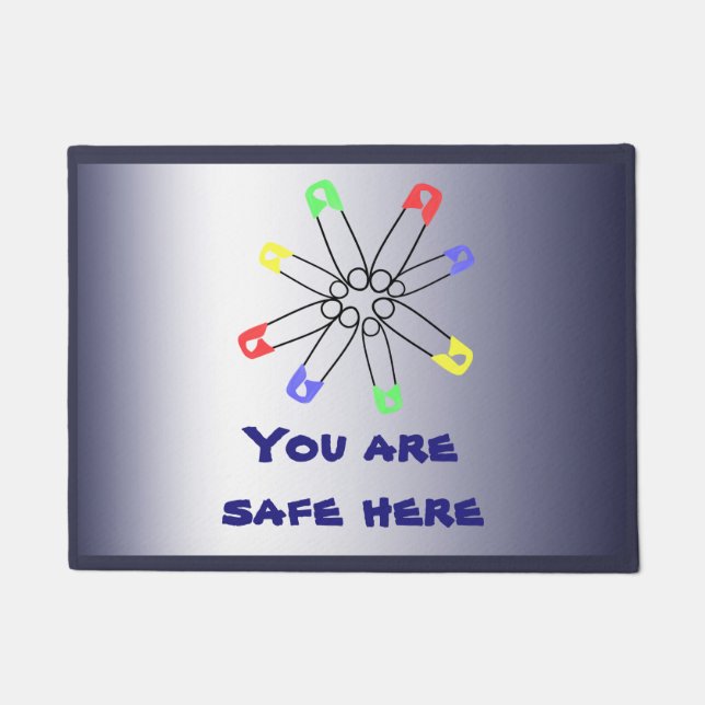 Rainbow Safety Pin Solidarity Blue Yellow Green Doormat (Front)