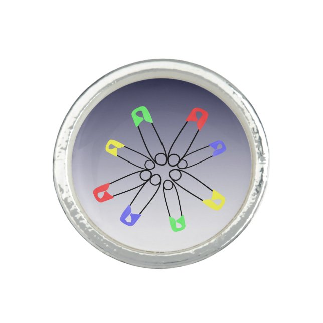 Rainbow Safety Pin Solidarity Blue Yellow Green Ring (Front)