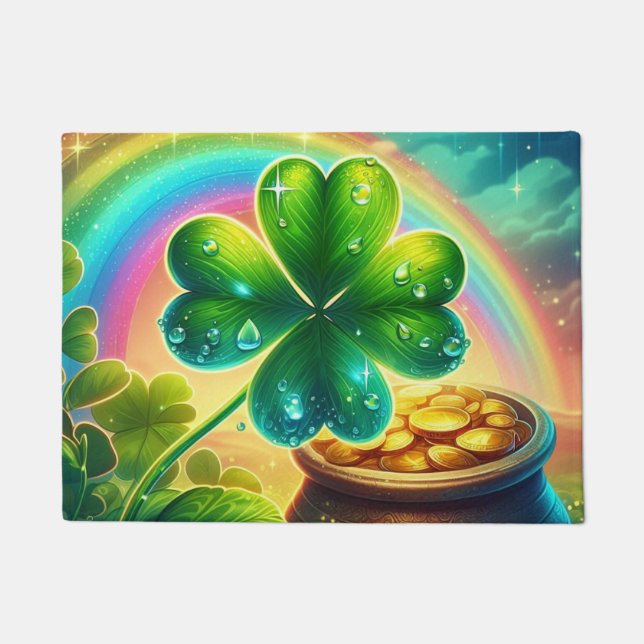Rainbow Saint Patrick's Day clover Doormat (Front)