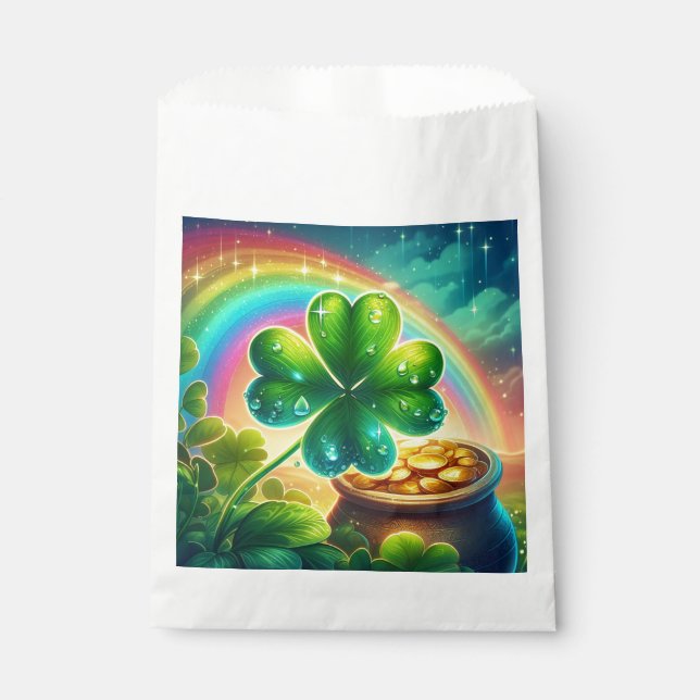 Rainbow Saint Patrick's Day clover Favor Bag (Front)