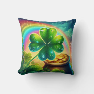 Rainbow Saint Patrick's Day clover Throw Pillow