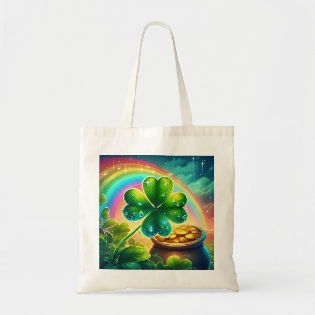 Rainbow Saint Patrick's Day clover Tote Bag (Front)