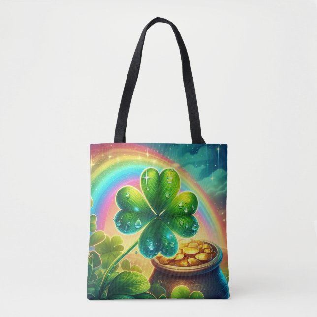 Rainbow Saint Patrick's Day clover Tote Bag (Front)