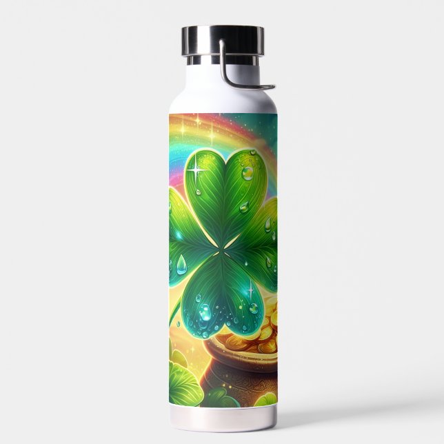 Rainbow Saint Patrick's Day clover Water Bottle (Left)