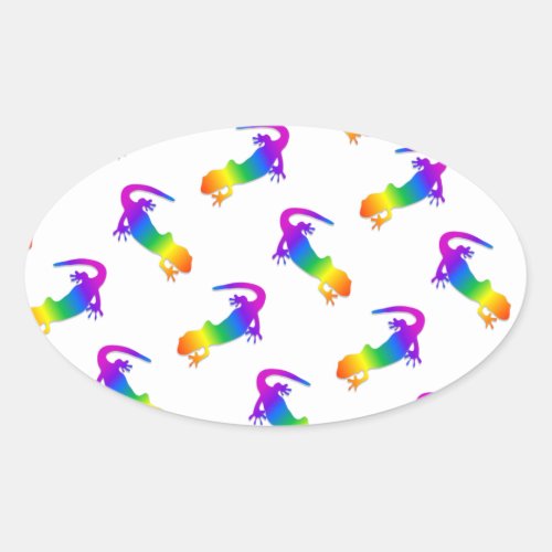 Rainbow Salamander Oval Sticker