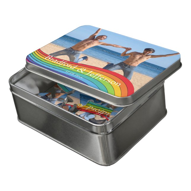 Rainbow Same Gender Photo Wedding  Gift Jigsaw Puzzle (Lid Open)