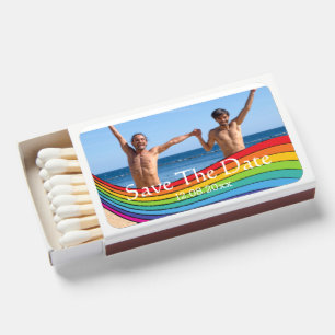 Rainbow Same Gender Photo Wedding Save the Date Matchboxes