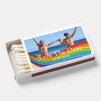 Rainbow Same Gender Photo Wedding Save the Date Matchboxes