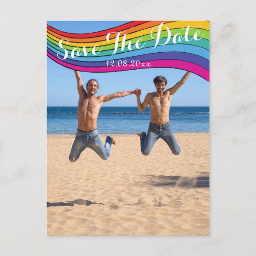 Rainbow Same Gender Photo Wedding Save the Date Postcard