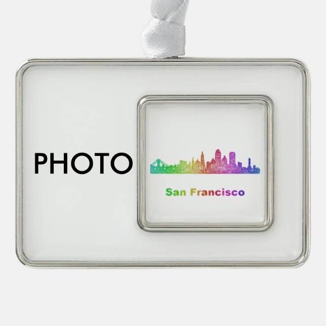 Rainbow San Francisco skyline Christmas Ornament (Front)