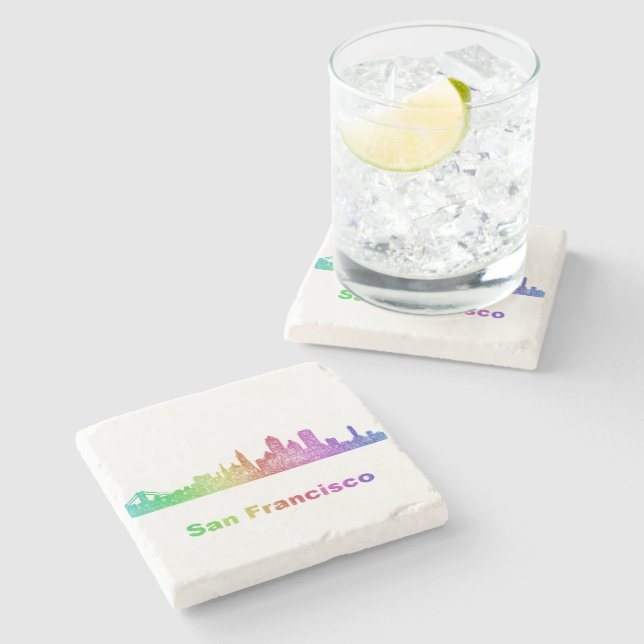 Rainbow San Francisco skyline Stone Coaster (Side)