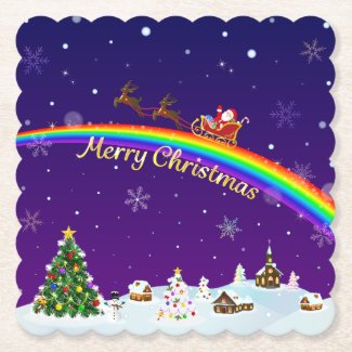 Rainbow Santa Claus Paper Coaster
