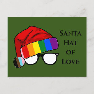 Rainbow Santa Hat of Love Holiday Postcard
