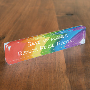 RAINBOW Save my planet (customizable) Desk Name Plate