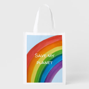 RAINBOW Save my planet (customizable) Grocery Bag