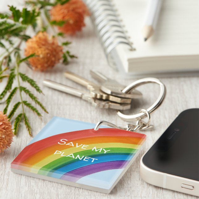 RAINBOW Save my planet (customizable) Keychain (Front Right)