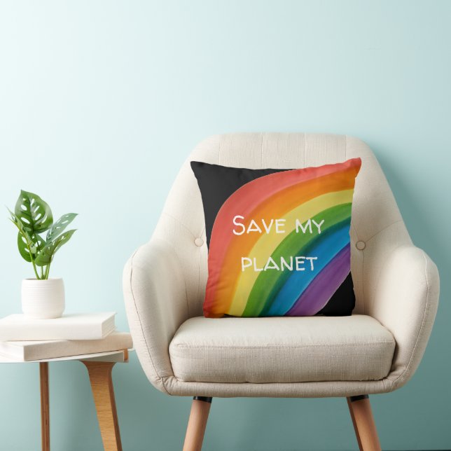RAINBOW Save my planet (customizable) Throw Pillow (Chair)