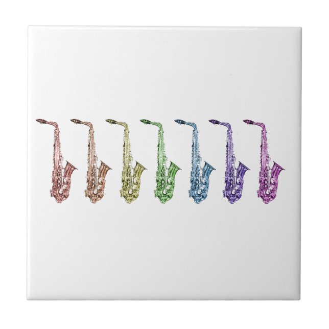 Rainbow Saxophone Colorful Jazz Ceramic Tile (Front)