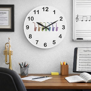 Rainbow Saxophone Colorful Jazz Instrument Large Clock