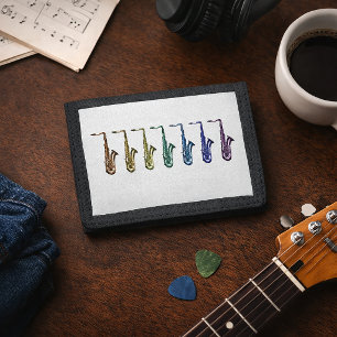 Rainbow Saxophone Lineup Art Colorful Music Lover Tri-fold Wallet