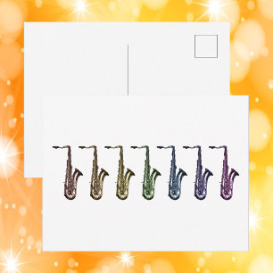 Rainbow Saxophone Lineup Music Lover Art Postcard