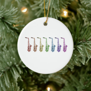 Rainbow Saxophones Music Musicians Ceramic Ornament