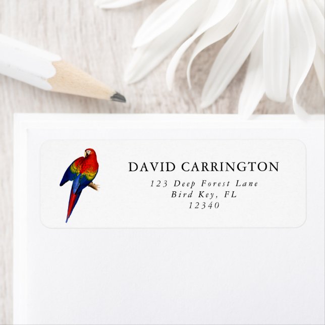 Rainbow Scarlet Macaw Tropical Rain Forest Bird Label (Insitu)