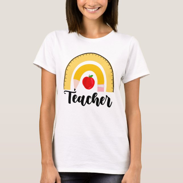 Rainbow School Supplies Teacher Woman  T-Shirt (Front)