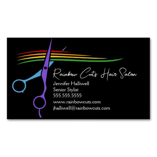 Rainbow Scissors Chic Modern Hair Stylist Salon Business Card Magnet