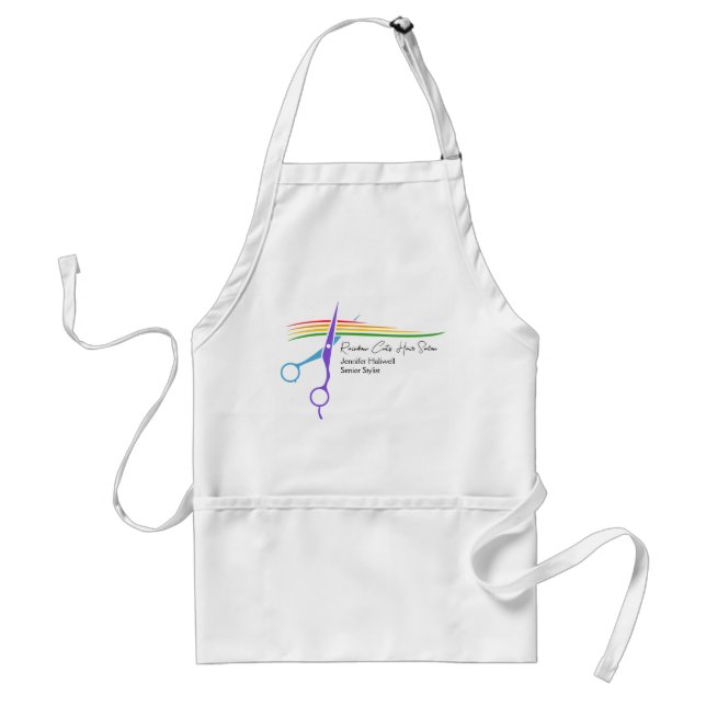 Rainbow Scissors Hair Stylist Chic Salon Custom Adult Apron (Front)