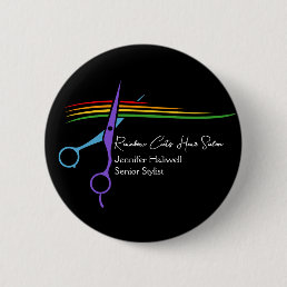 Rainbow Scissors Hair Stylist Chic Salon Marketing Button