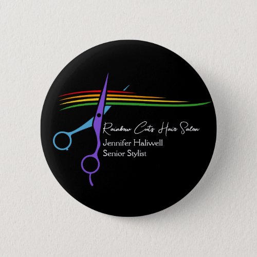 Rainbow Scissors Hair Stylist Chic Salon Marketing Button
