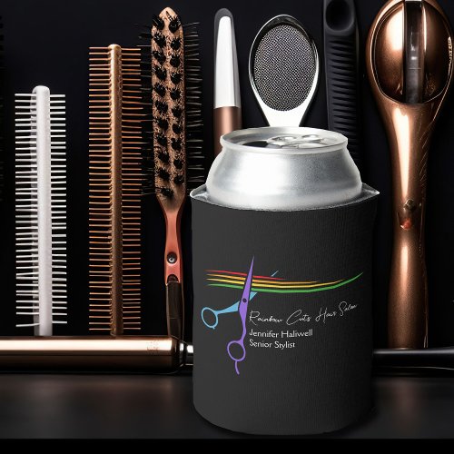 Rainbow Scissors Hair Stylist Chic Salon Marketing Can Cooler