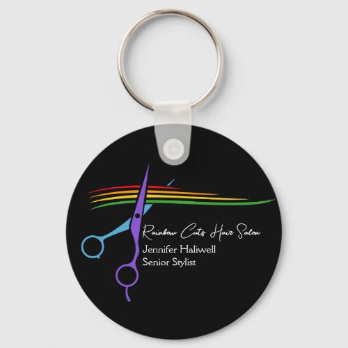 Rainbow Scissors Hair Stylist Chic Salon Marketing Keychain
