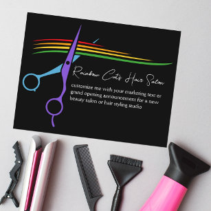 Rainbow Scissors Hair Stylist Chic Salon Marketing Postcard