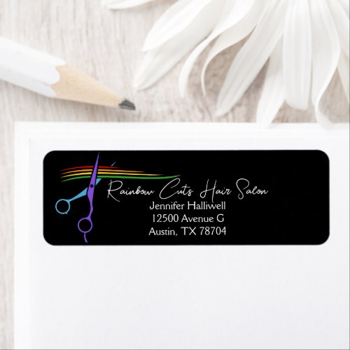 Rainbow Scissors Hair Stylist Salon Return Address Label