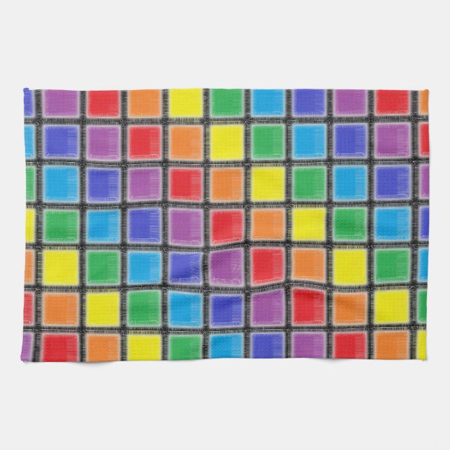 Rainbow Scratched Squares Kitchen Towel (Horizontal)