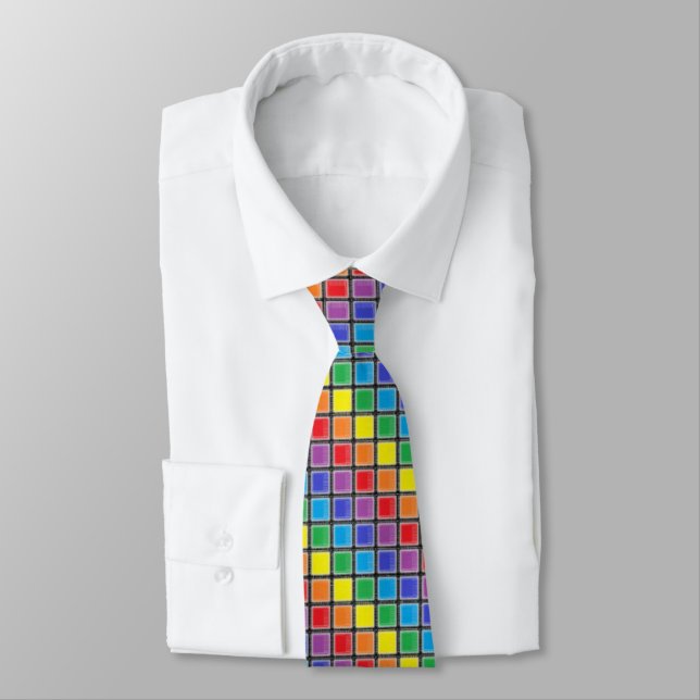 Rainbow Scratched Squares Neck Tie (Tied)