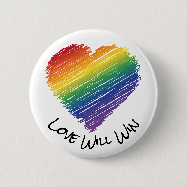 Rainbow scribble heart button (Front)