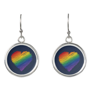 Rainbow scribble heart dangly earrings
