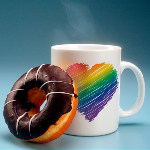 Rainbow scribble heart mug