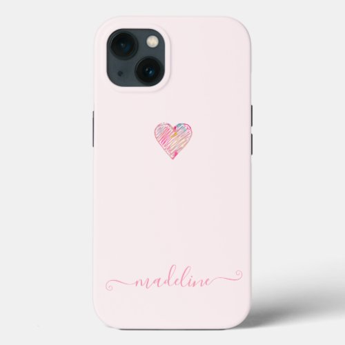 Rainbow Scribble Heart Pink Monogram  iPhone 13 Case