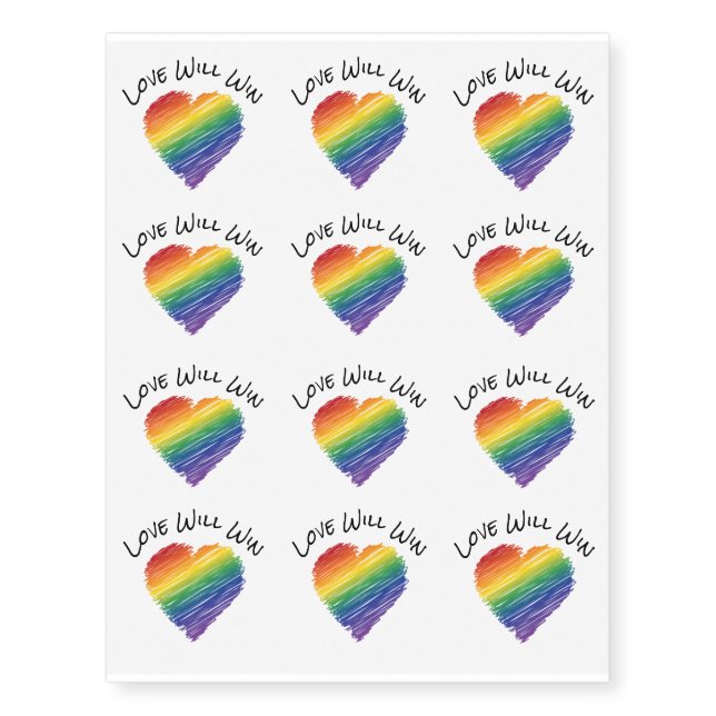 Rainbow scribble heart temporary tattoos (Front)