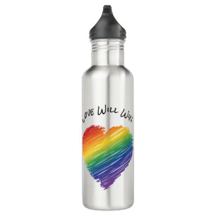 Rainbow scribble heart water bottle